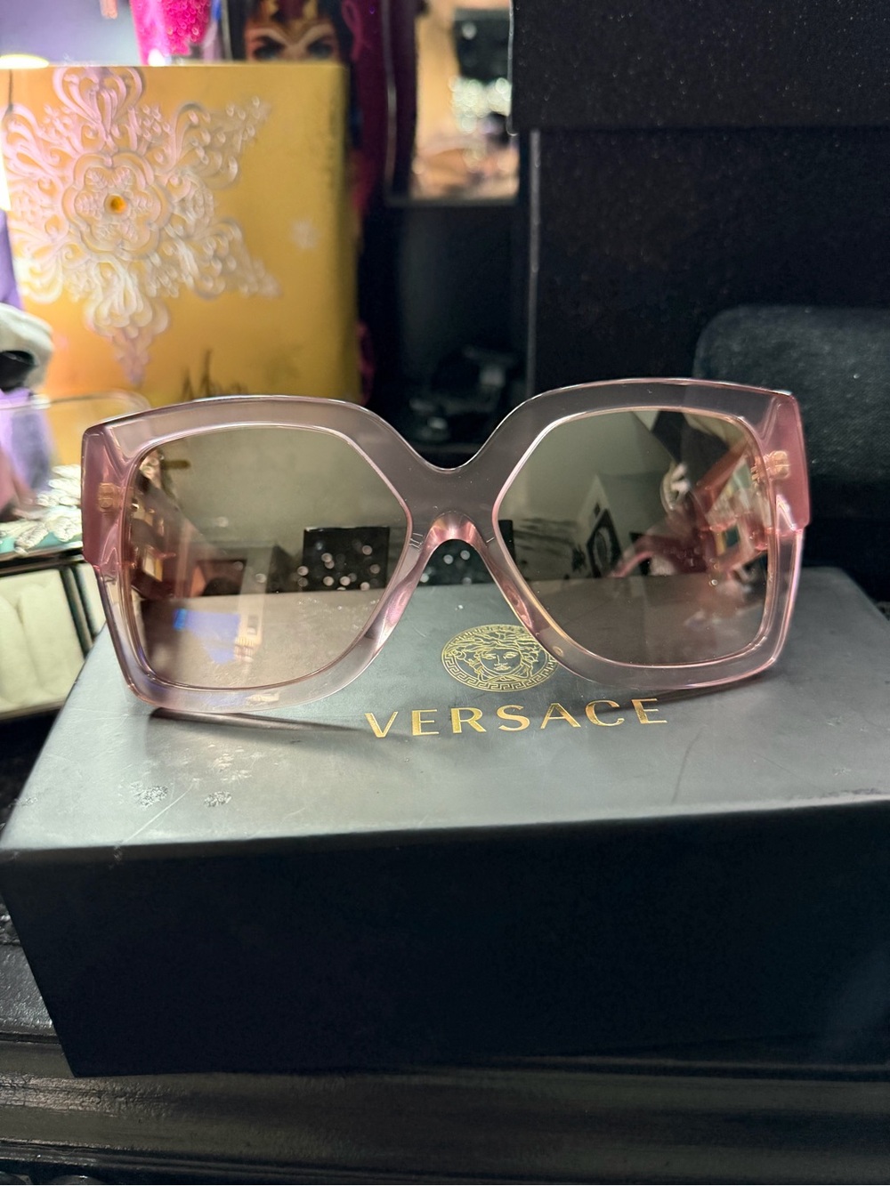 Versace Women's Pink Gradient Oversized Square Sunglasses